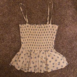 White and blue polka dot Zara top